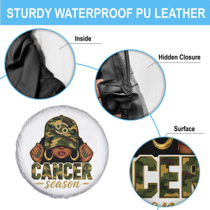 Zodiac Queen Cancer Season Retro Camo Camouflage Graphic Spare Tire Cover June July Horoscope Birthday Gift Melanin Women