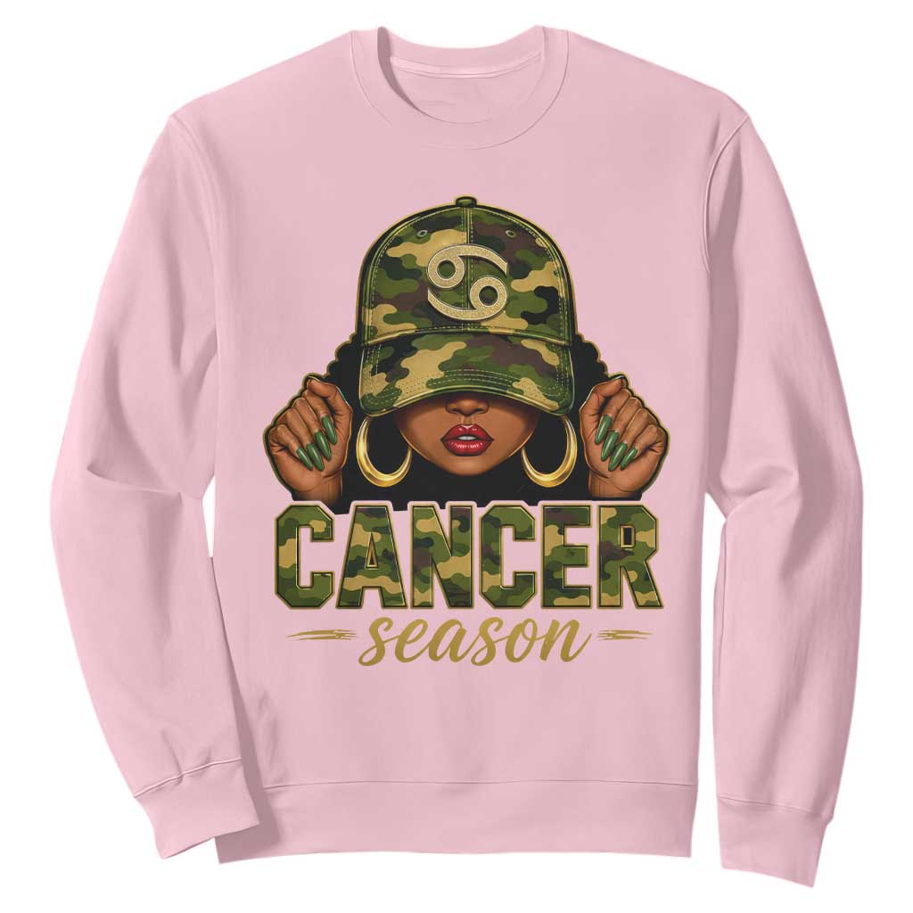 Zodiac Queen Cancer Season Retro Camo Camouflage Graphic Sweatshirt June July Horoscope Birthday Gift Melanin Women