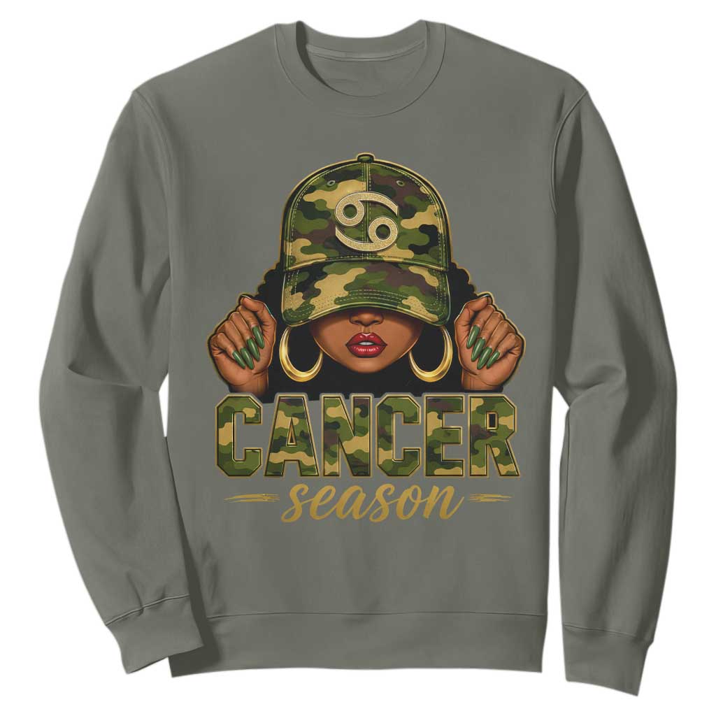 Zodiac Queen Cancer Season Retro Camo Camouflage Graphic Sweatshirt June July Horoscope Birthday Gift Melanin Women