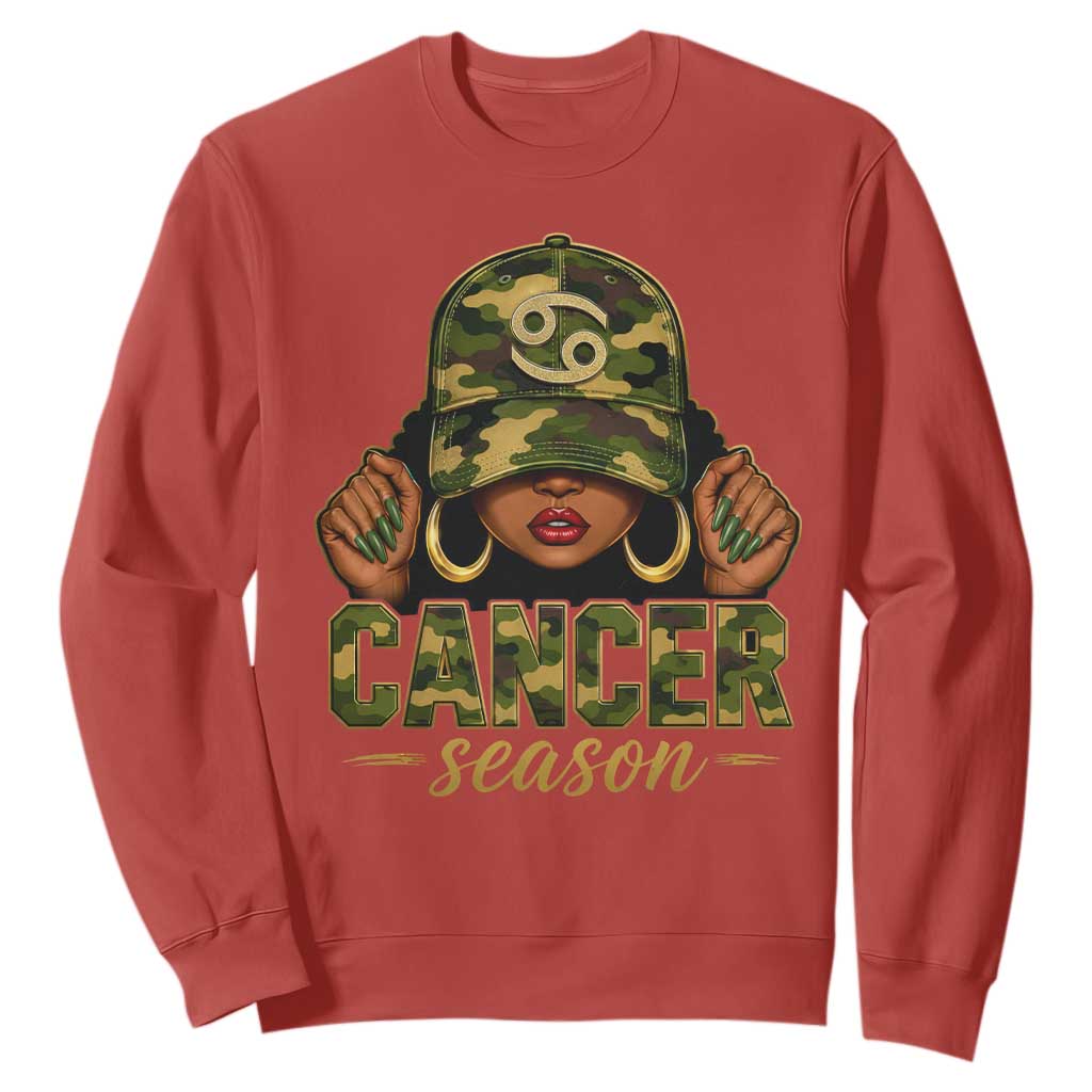 Zodiac Queen Cancer Season Retro Camo Camouflage Graphic Sweatshirt June July Horoscope Birthday Gift Melanin Women
