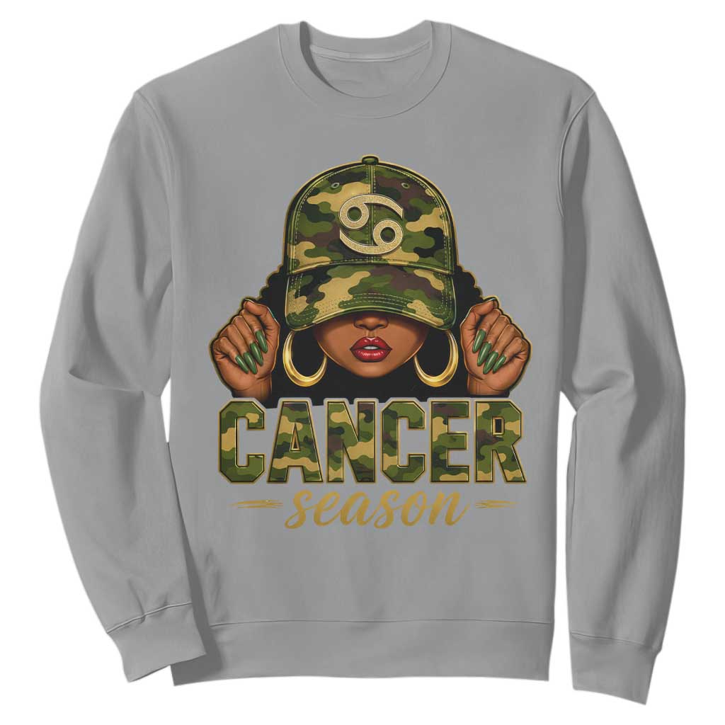 Zodiac Queen Cancer Season Retro Camo Camouflage Graphic Sweatshirt June July Horoscope Birthday Gift Melanin Women