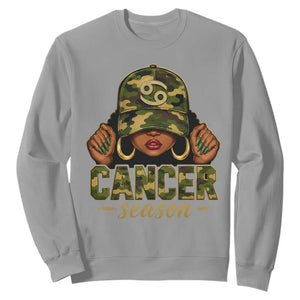 Zodiac Queen Cancer Season Retro Camo Camouflage Graphic Sweatshirt June July Horoscope Birthday Gift Melanin Women