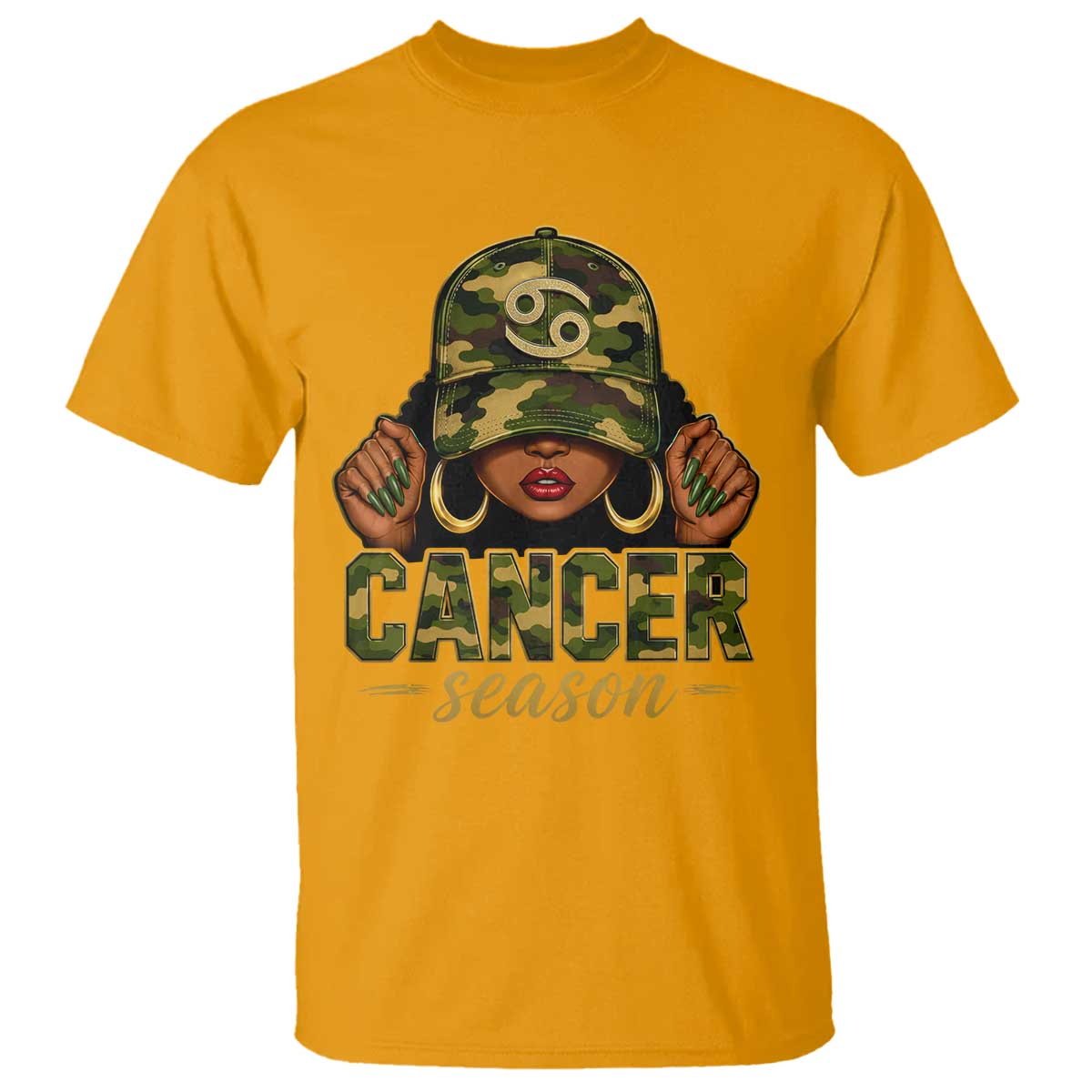 Zodiac Queen Cancer Season Retro Camo Camouflage Graphic T Shirt June July Horoscope Birthday Gift Melanin Women
