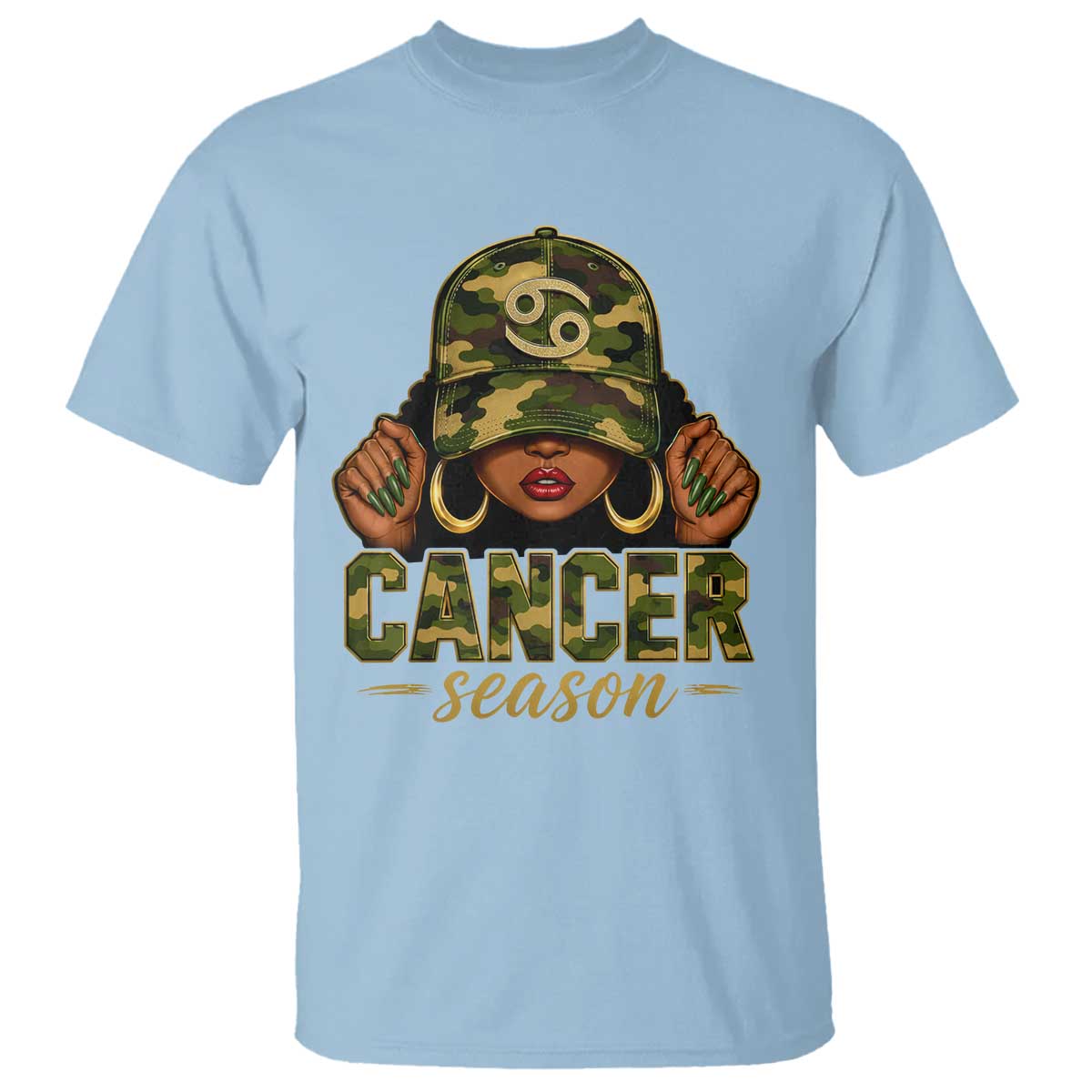 Zodiac Queen Cancer Season Retro Camo Camouflage Graphic T Shirt June July Horoscope Birthday Gift Melanin Women