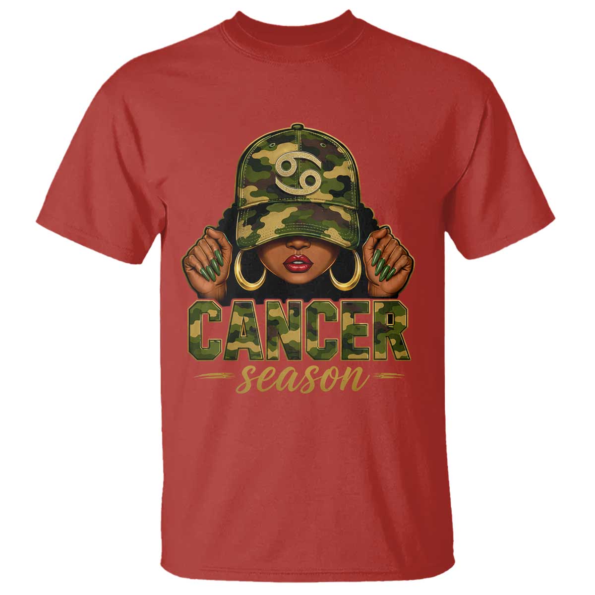 Zodiac Queen Cancer Season Retro Camo Camouflage Graphic T Shirt June July Horoscope Birthday Gift Melanin Women