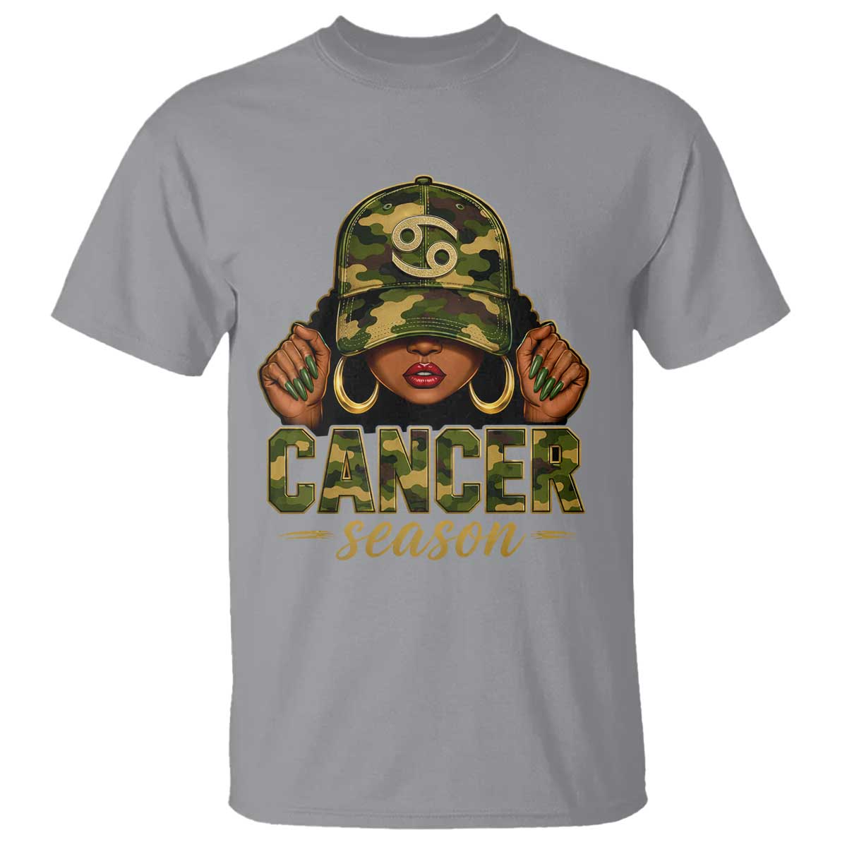 Zodiac Queen Cancer Season Retro Camo Camouflage Graphic T Shirt June July Horoscope Birthday Gift Melanin Women