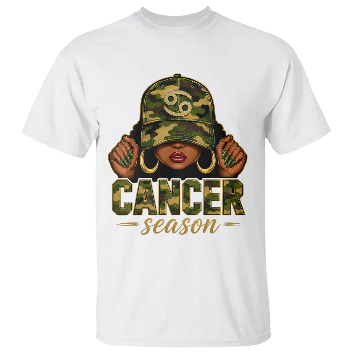 Zodiac Queen Cancer Season Retro Camo Camouflage Graphic T Shirt June July Horoscope Birthday Gift Melanin Women