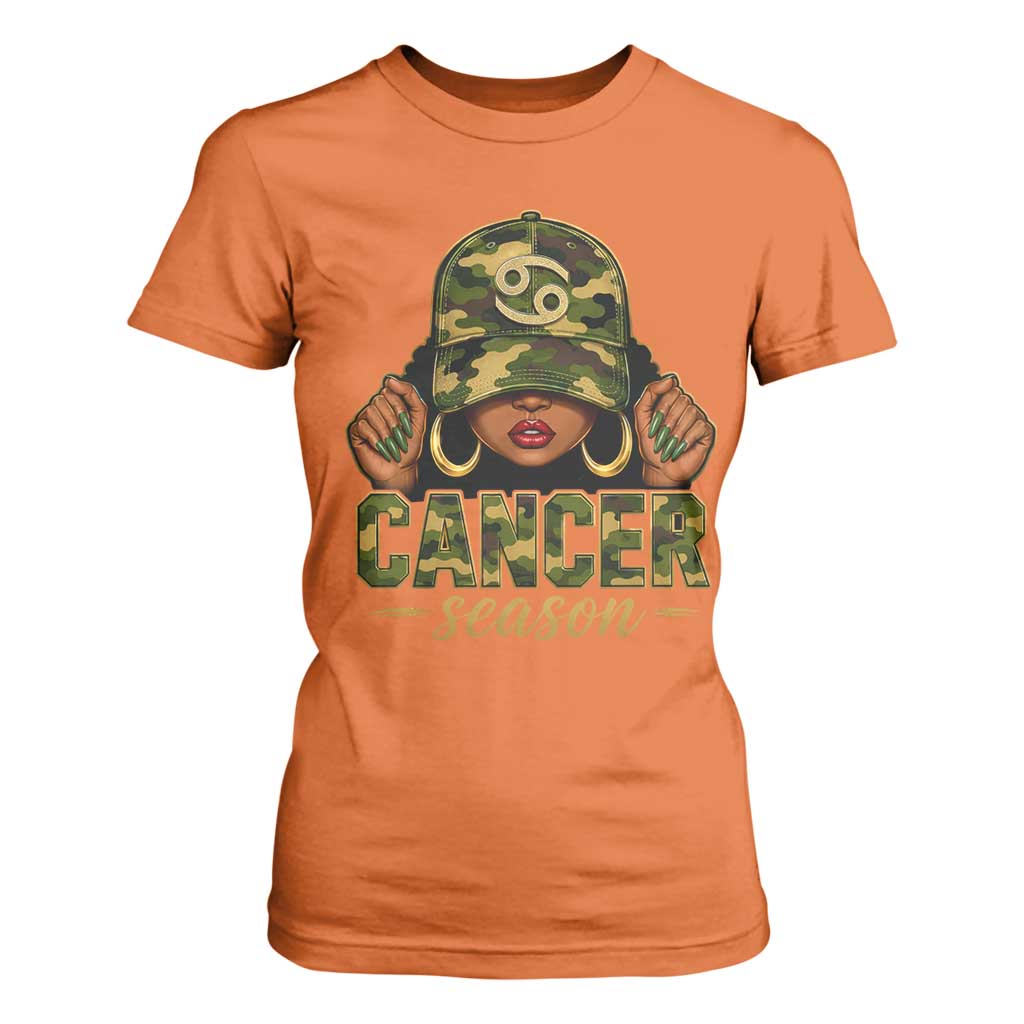 Zodiac Queen Cancer Season Retro Camo Camouflage Graphic T Shirt For Women June July Horoscope Birthday Gift Melanin Women