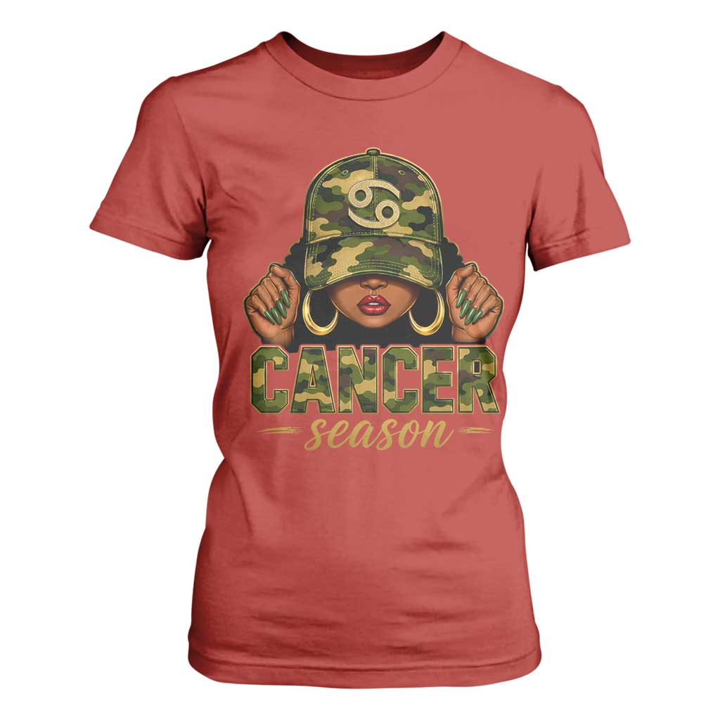 Zodiac Queen Cancer Season Retro Camo Camouflage Graphic T Shirt For Women June July Horoscope Birthday Gift Melanin Women