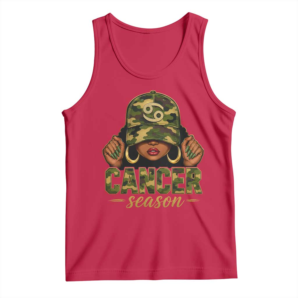 Zodiac Queen Cancer Season Retro Camo Camouflage Graphic Tank Top June July Horoscope Birthday Gift Melanin Women