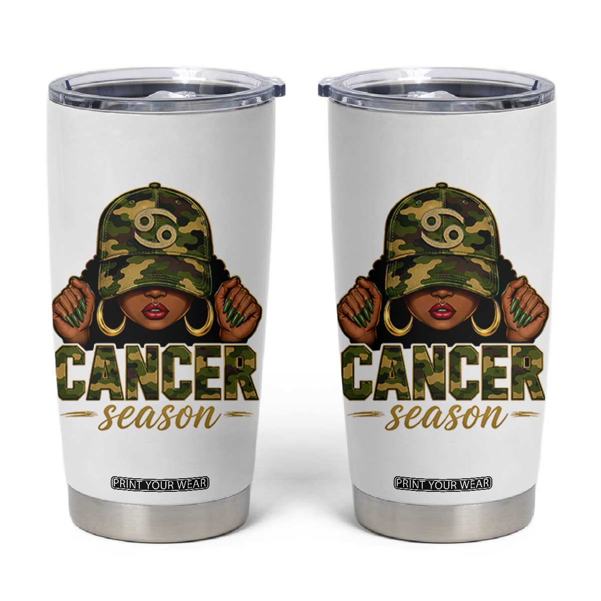 Zodiac Queen Cancer Season Retro Camo Camouflage Graphic Tumbler Cup June July Horoscope Birthday Gift Melanin Women TS02 White Print Your Wear