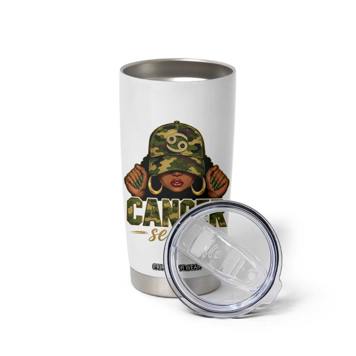 Zodiac Queen Cancer Season Retro Camo Camouflage Graphic Tumbler Cup June July Horoscope Birthday Gift Melanin Women