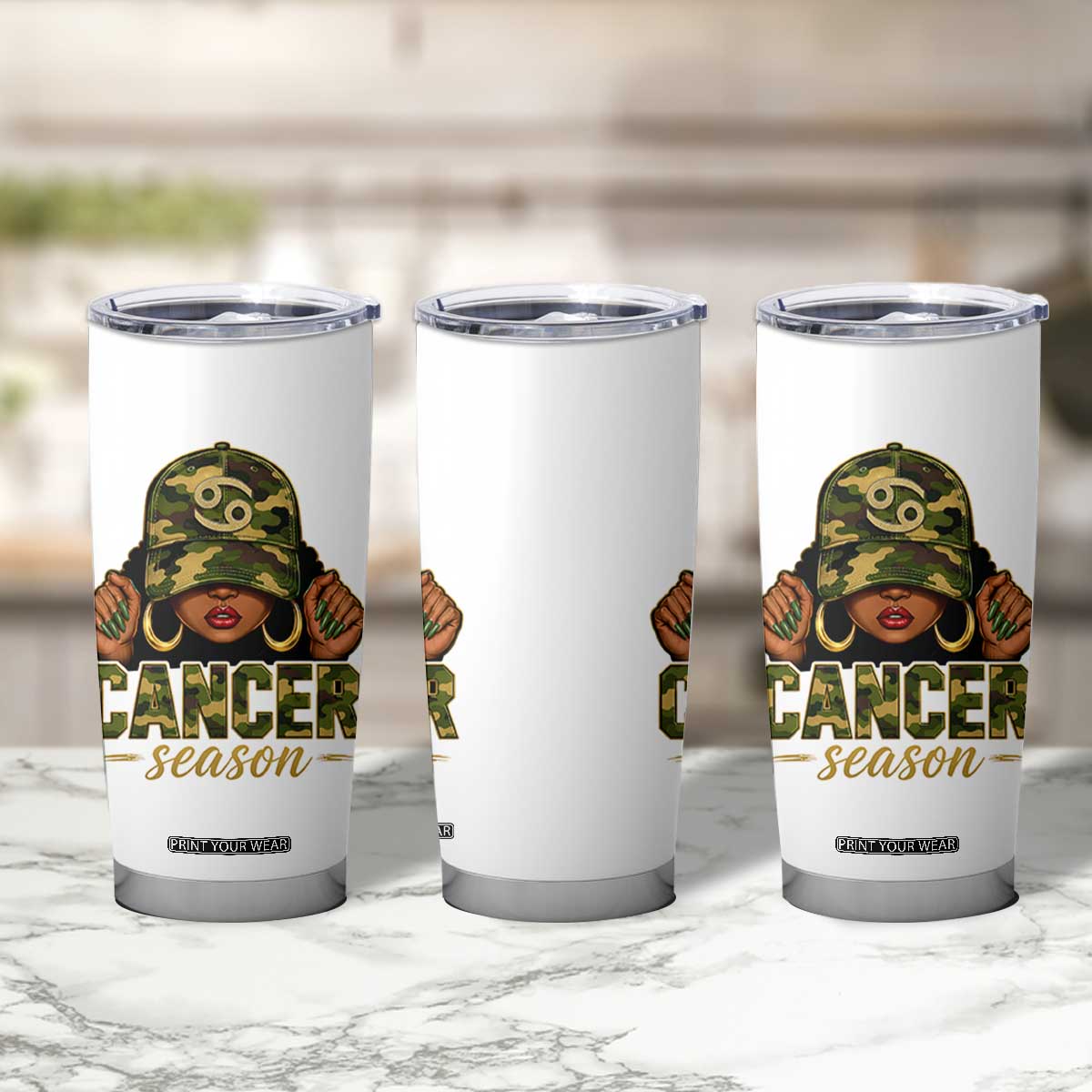 Zodiac Queen Cancer Season Retro Camo Camouflage Graphic Tumbler Cup June July Horoscope Birthday Gift Melanin Women