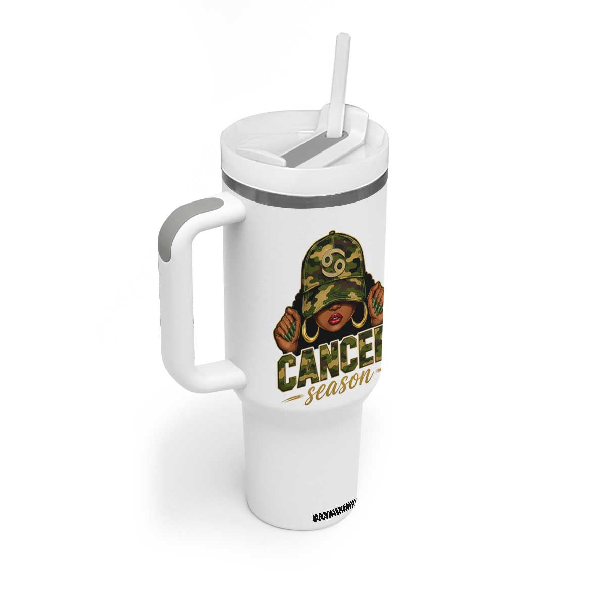 Zodiac Queen Cancer Season Retro Camo Camouflage Graphic Tumbler With Handle June July Horoscope Birthday Gift Melanin Women
