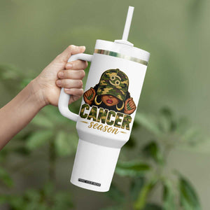 Zodiac Queen Cancer Season Retro Camo Camouflage Graphic Tumbler With Handle June July Horoscope Birthday Gift Melanin Women