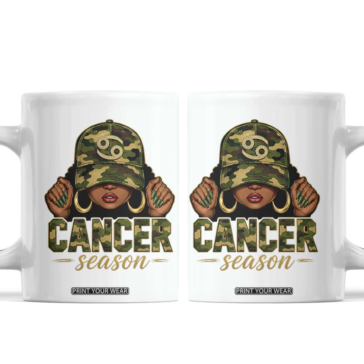 Zodiac Queen Cancer Season Retro Camo Camouflage Graphic Coffee Mug June July Horoscope Birthday Gift Melanin Women