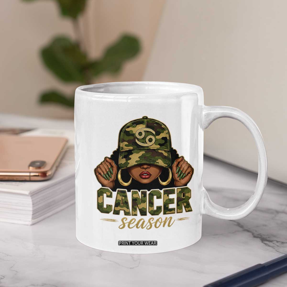 Zodiac Queen Cancer Season Retro Camo Camouflage Graphic Coffee Mug June July Horoscope Birthday Gift Melanin Women
