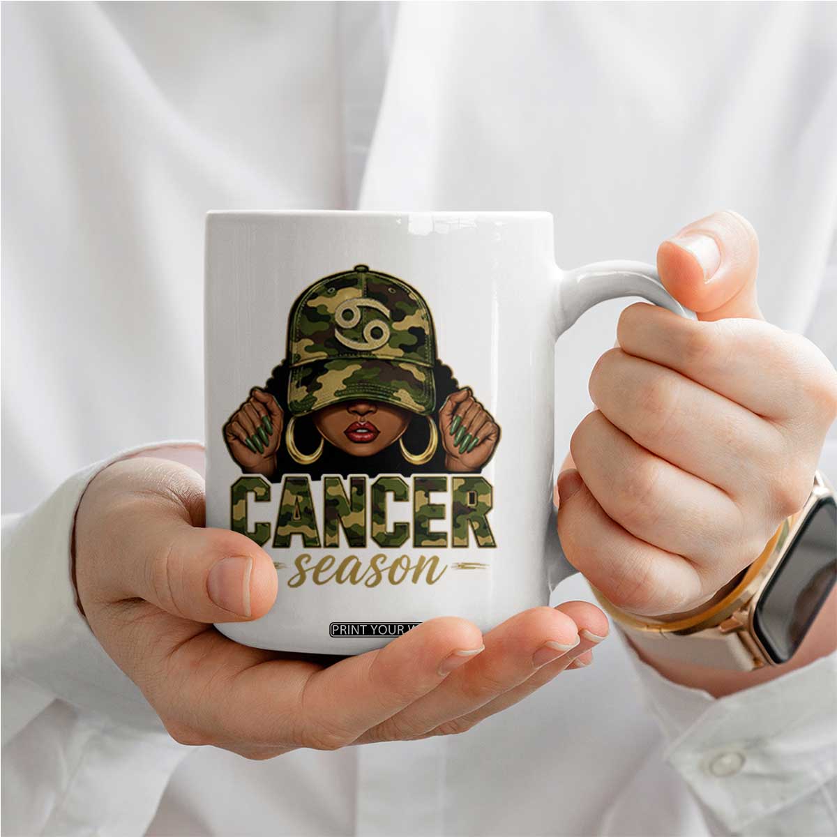 Zodiac Queen Cancer Season Retro Camo Camouflage Graphic Coffee Mug June July Horoscope Birthday Gift Melanin Women