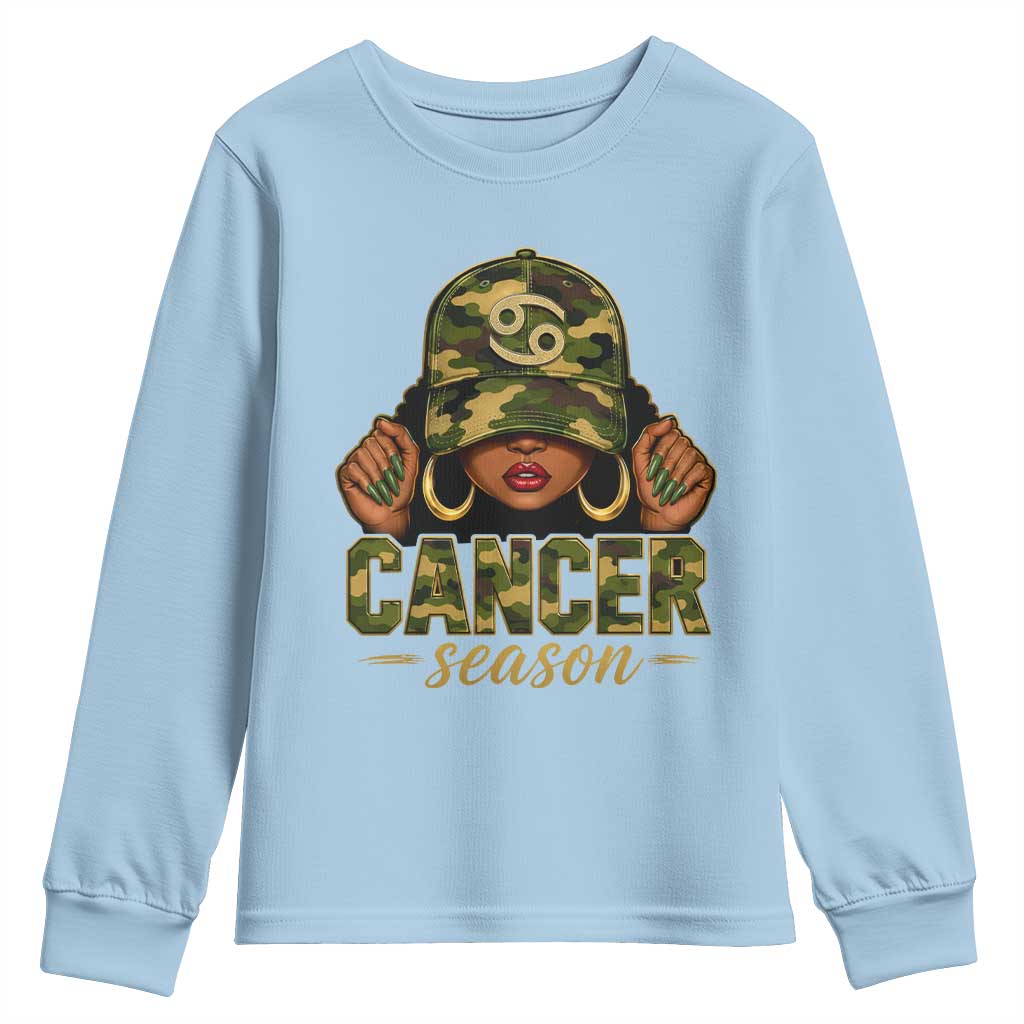 Zodiac Queen Cancer Season Retro Camo Camouflage Graphic Youth Sweatshirt June July Horoscope Birthday Gift Melanin Women
