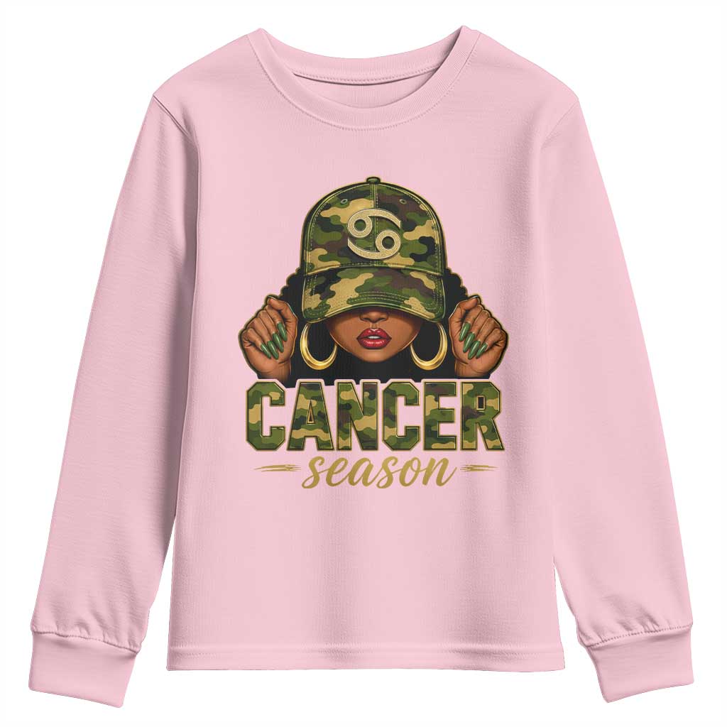 Zodiac Queen Cancer Season Retro Camo Camouflage Graphic Youth Sweatshirt June July Horoscope Birthday Gift Melanin Women