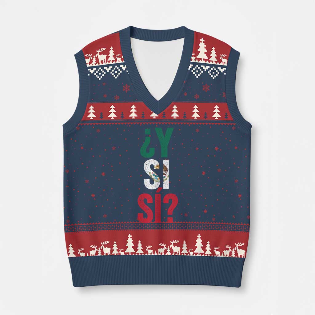 Y Si Si Vintage Mexican Flag V-Neck Knit Sweater Vest What If Spanish Slang Mexico Soccer Football Fans TS02 Navy Red Print Your Wear