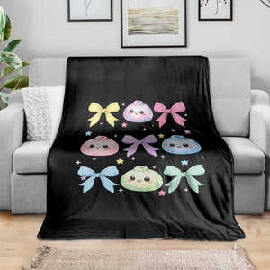 Kawaii Dumpling and Bows Aesthetic Graphic Throw Blanket Cute Pastel Bao Dim Sum Coquette Aesthetic