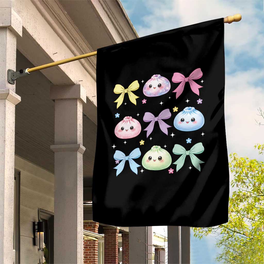 Kawaii Dumpling and Bows Aesthetic Graphic Garden Flag Cute Pastel Bao Dim Sum Coquette Aesthetic