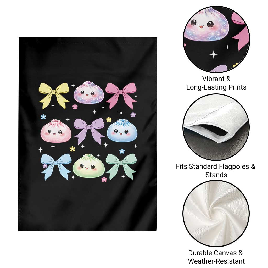 Kawaii Dumpling and Bows Aesthetic Graphic Garden Flag Cute Pastel Bao Dim Sum Coquette Aesthetic