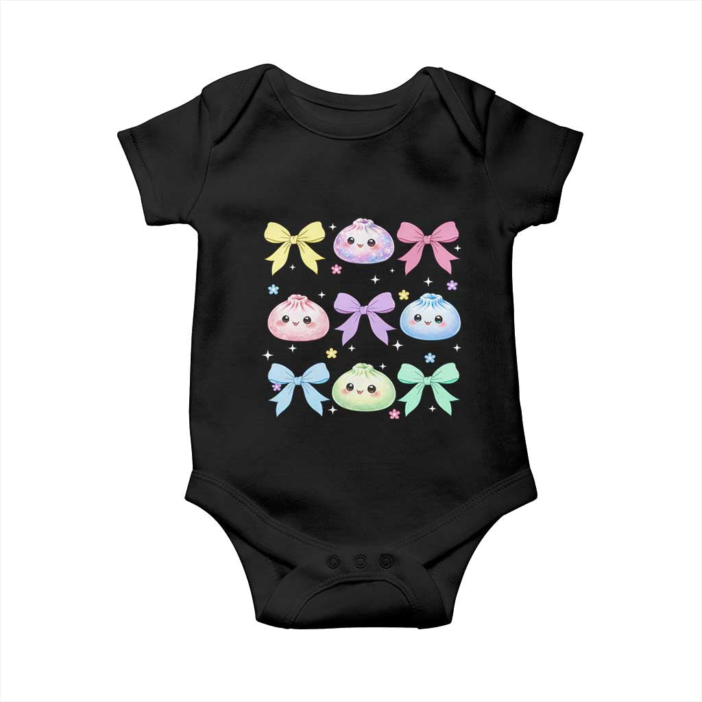 Kawaii Dumpling and Bows Aesthetic Graphic Baby Onesie Cute Pastel Bao Dim Sum Coquette Aesthetic