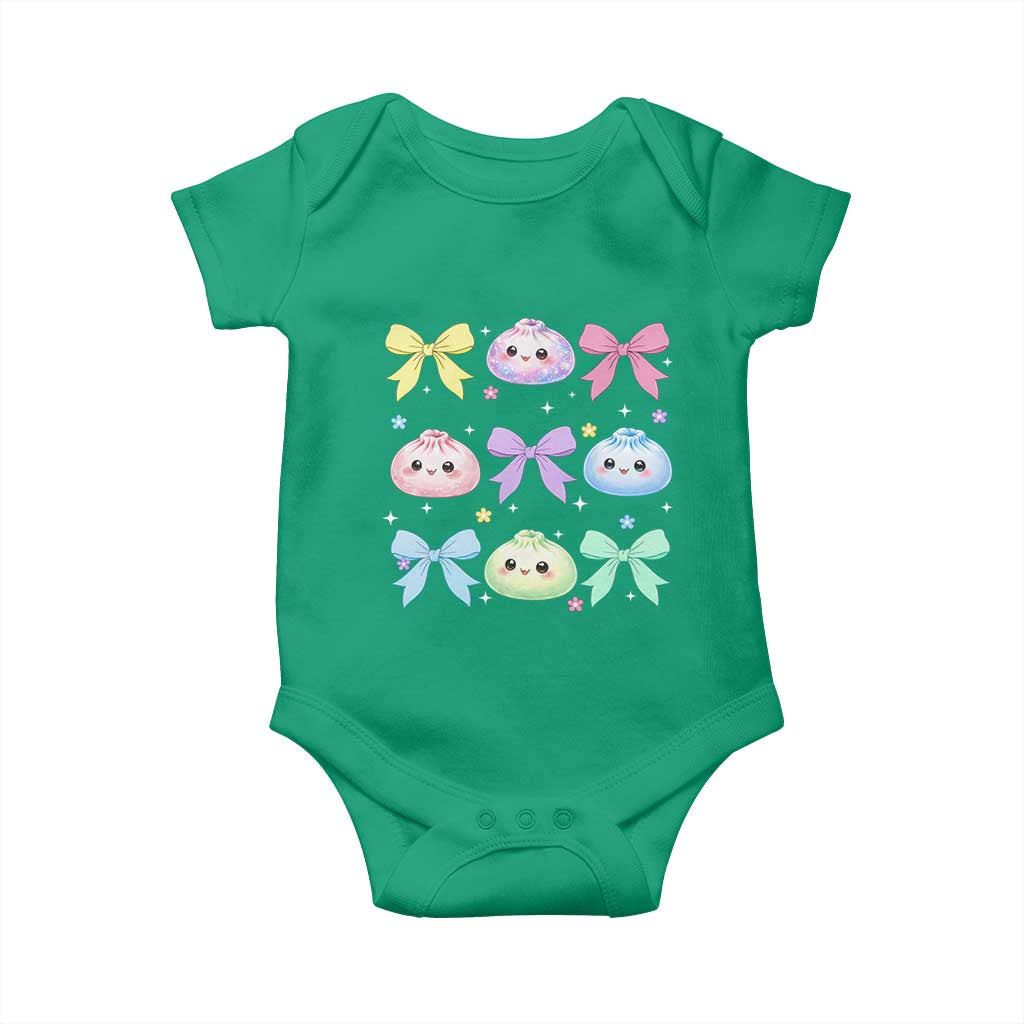 Kawaii Dumpling and Bows Aesthetic Graphic Baby Onesie Cute Pastel Bao Dim Sum Coquette Aesthetic
