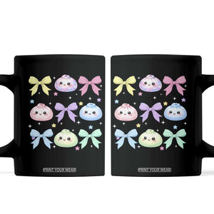 Kawaii Dumpling and Bows Aesthetic Graphic Coffee Mug Cute Pastel Bao Dim Sum Coquette Aesthetic
