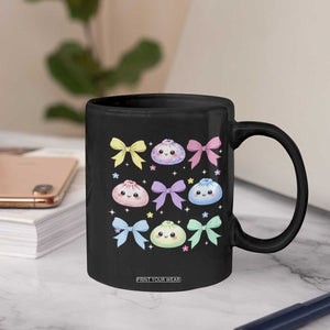 Kawaii Dumpling and Bows Aesthetic Graphic Coffee Mug Cute Pastel Bao Dim Sum Coquette Aesthetic