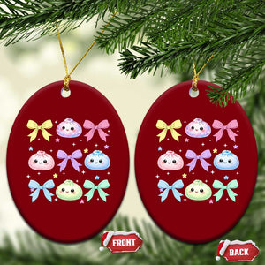 Kawaii Dumpling and Bows Aesthetic Graphic Ceramic Ornament Cute Pastel Bao Dim Sum Coquette Aesthetic