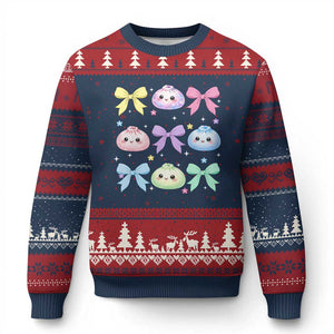 Kawaii Dumpling and Bows Aesthetic Graphic Ugly Christmas Sweater Cute Pastel Bao Dim Sum Coquette Aesthetic
