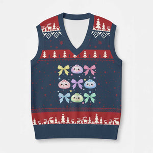 Kawaii Dumpling and Bows Aesthetic Graphic V-Neck Knit Sweater Vest Cute Pastel Bao Dim Sum Coquette Aesthetic
