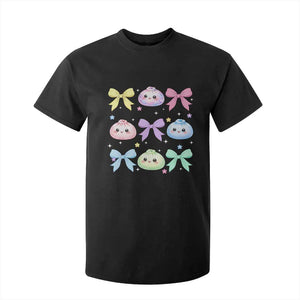 Kawaii Dumpling and Bows Aesthetic Graphic T Shirt For Kid Cute Pastel Bao Dim Sum Coquette Aesthetic