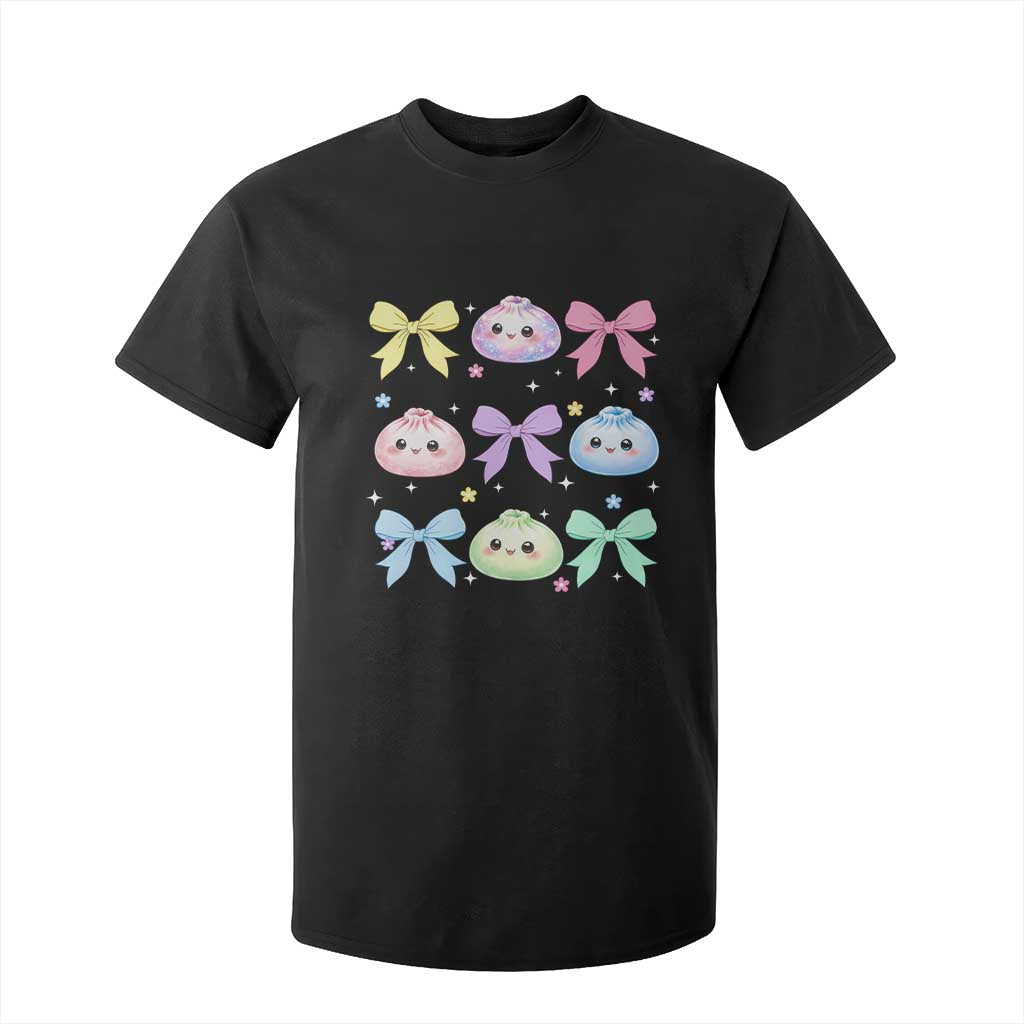 Kawaii Dumpling and Bows Aesthetic Graphic T Shirt For Kid Cute Pastel Bao Dim Sum Coquette Aesthetic TS02 Black Print Your Wear