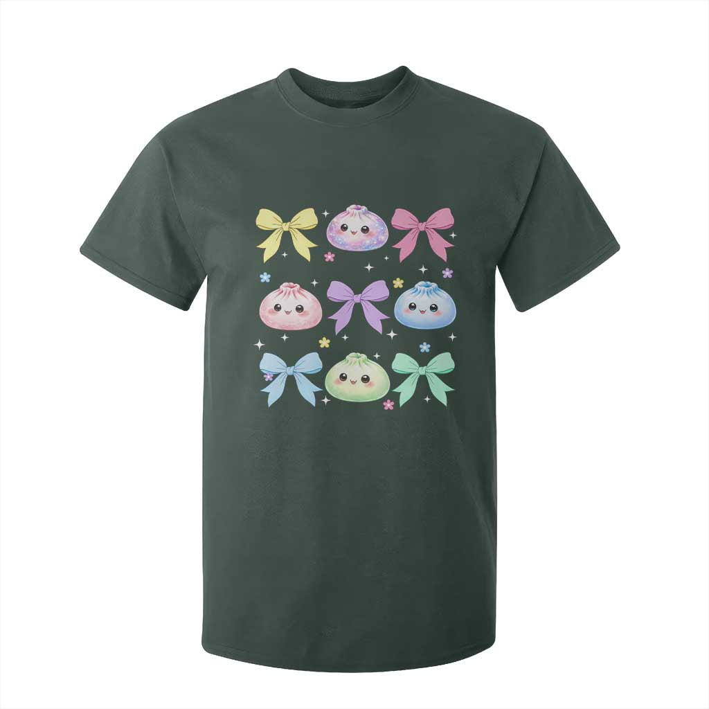 Kawaii Dumpling and Bows Aesthetic Graphic T Shirt For Kid Cute Pastel Bao Dim Sum Coquette Aesthetic
