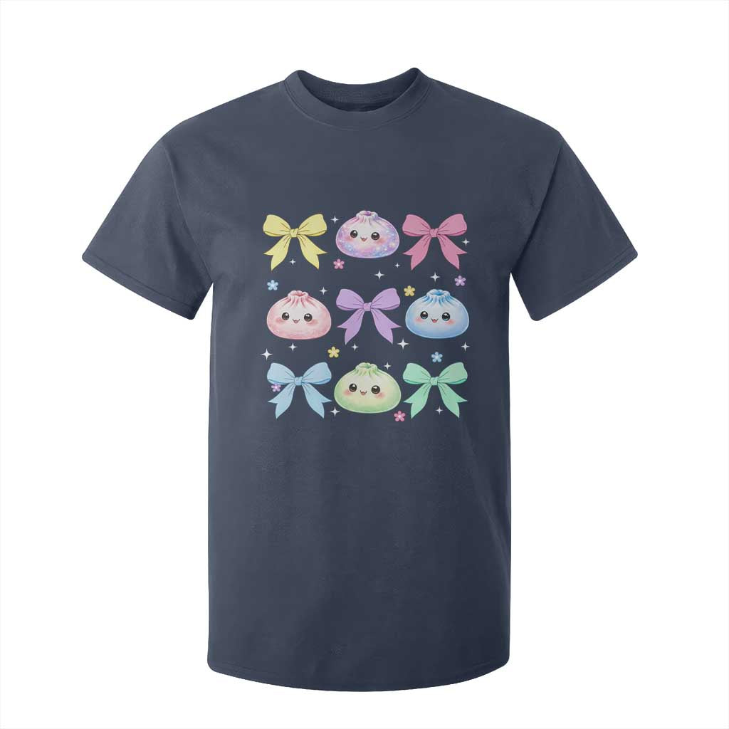 Kawaii Dumpling and Bows Aesthetic Graphic T Shirt For Kid Cute Pastel Bao Dim Sum Coquette Aesthetic