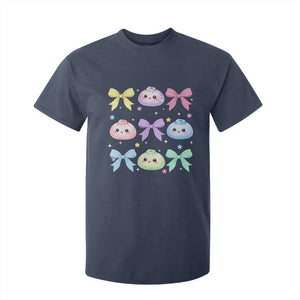 Kawaii Dumpling and Bows Aesthetic Graphic T Shirt For Kid Cute Pastel Bao Dim Sum Coquette Aesthetic