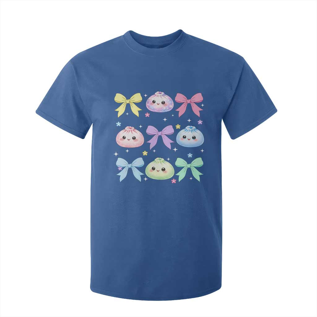 Kawaii Dumpling and Bows Aesthetic Graphic T Shirt For Kid Cute Pastel Bao Dim Sum Coquette Aesthetic