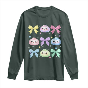 Kawaii Dumpling and Bows Aesthetic Graphic Long Sleeve Shirt Cute Pastel Bao Dim Sum Coquette Aesthetic