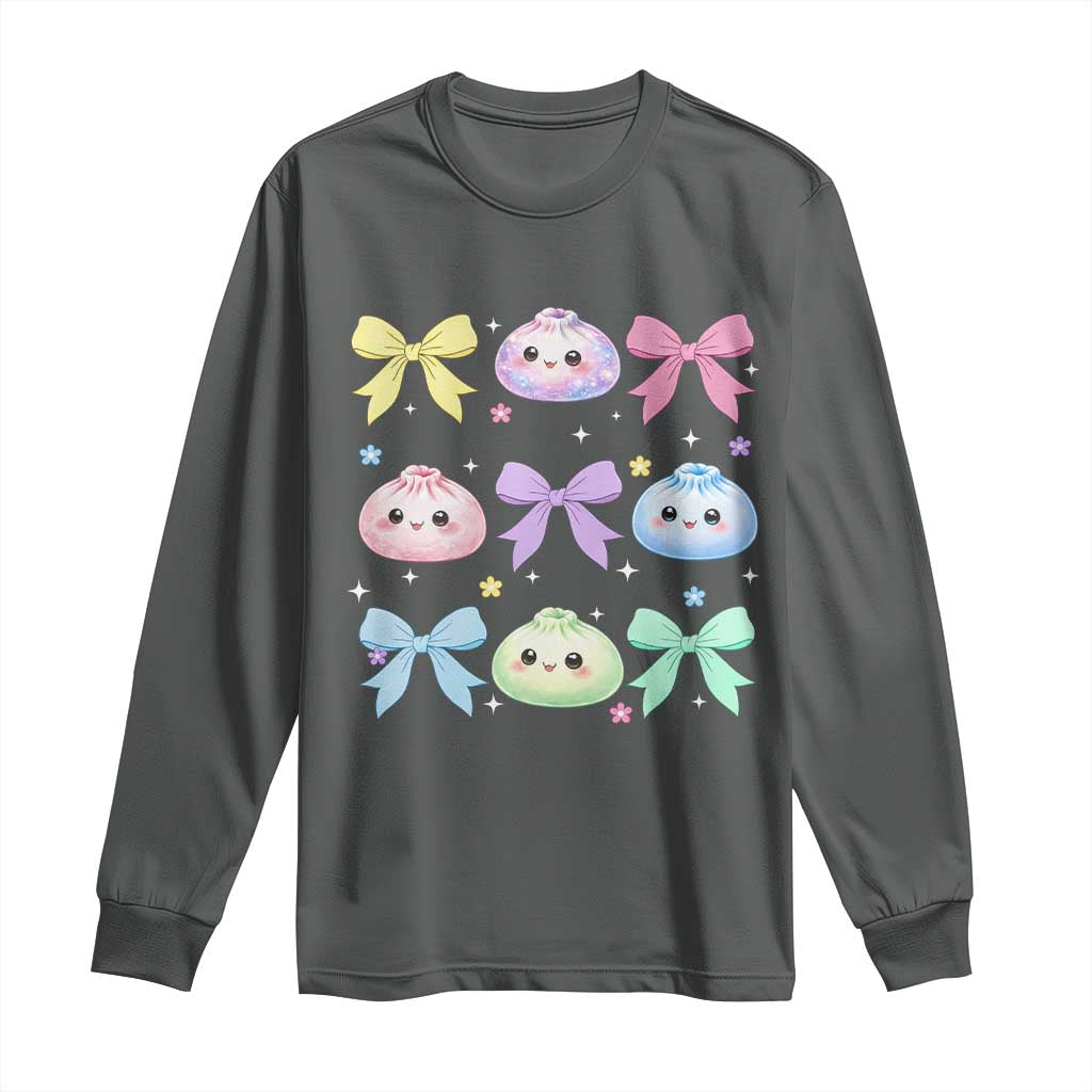 Kawaii Dumpling and Bows Aesthetic Graphic Long Sleeve Shirt Cute Pastel Bao Dim Sum Coquette Aesthetic