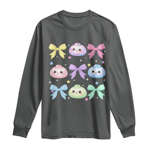 Kawaii Dumpling and Bows Aesthetic Graphic Long Sleeve Shirt Cute Pastel Bao Dim Sum Coquette Aesthetic