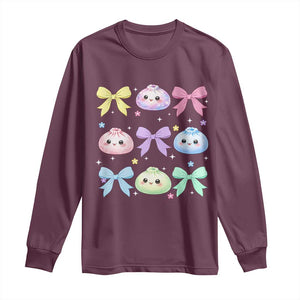 Kawaii Dumpling and Bows Aesthetic Graphic Long Sleeve Shirt Cute Pastel Bao Dim Sum Coquette Aesthetic