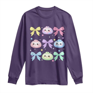 Kawaii Dumpling and Bows Aesthetic Graphic Long Sleeve Shirt Cute Pastel Bao Dim Sum Coquette Aesthetic