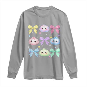 Kawaii Dumpling and Bows Aesthetic Graphic Long Sleeve Shirt Cute Pastel Bao Dim Sum Coquette Aesthetic