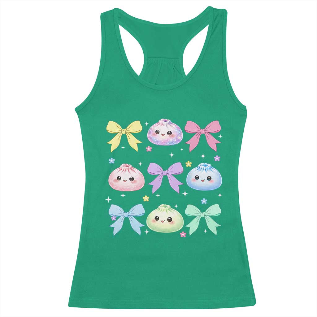 Kawaii Dumpling and Bows Aesthetic Graphic Racerback Tank Top Cute Pastel Bao Dim Sum Coquette Aesthetic