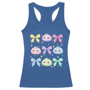 Kawaii Dumpling and Bows Aesthetic Graphic Racerback Tank Top Cute Pastel Bao Dim Sum Coquette Aesthetic