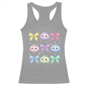 Kawaii Dumpling and Bows Aesthetic Graphic Racerback Tank Top Cute Pastel Bao Dim Sum Coquette Aesthetic
